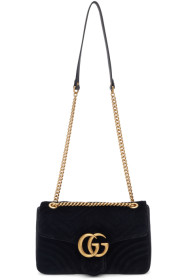 Gucci - Sac en velours noir Medium GG Marmont 2.0