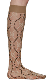 Gucci - Chaussettes beiges Jacquard Mesh GG