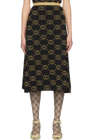 Gucci - Jupe en laine noire et dorée GG
