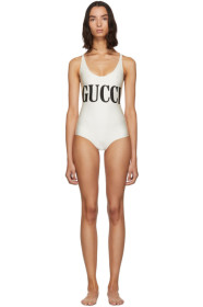 Gucci - 灰白色亮面连体泳衣