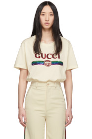 Gucci - ベージュ シークイン ビンテージ ロゴ T シャツ