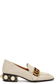 Gucci - Off-White Leather Heeled Loafers
