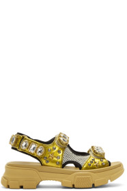 Gucci - Sandales dorées et beiges Crystal Aguru Chunky