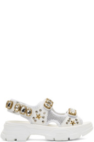 Gucci - White Crystal Aguru Chunky Sandals