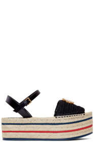 Gucci - Sandales en raphia noires GG Lilibeth