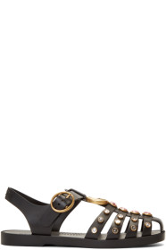 Gucci - Black Rubber Crystal Sandals