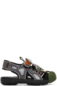 Gucci - Sandales ornées de verre taillé vertes et grises Tinsel