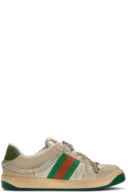 Gucci - White & Off-White Crystal Screener Sneakers