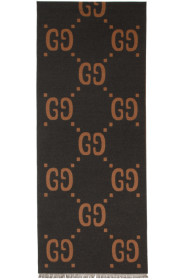 Gucci - Grey & Brown Wool GG Scarf