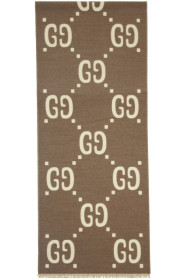 Gucci - Taupe & Off-White Wool GG Scarf