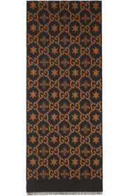 Gucci - Brown & Grey Jacquard Bees & Stars GG Scarf