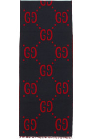 Gucci - Blue & Red GG Jacquard Scarf