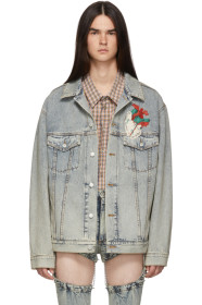 Gucci - Blue Denim Oversized Embroidered Jacket