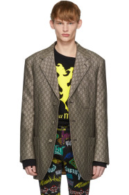 Gucci - 棕色 & 白色 GG Supreme 羊毛西装外套