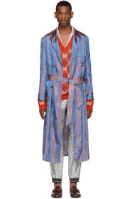 Gucci - Blue & Orange Viscose Jacquard Shimmering Coat