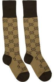 Gucci - 驼色 & 棕色 GG Supreme 长筒袜