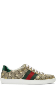 Gucci - Beige & Brown GG Supreme Bees Ace Sneakers