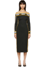 Fendi - Black 'Fendi Mania' Off-The-Shoulder Dress