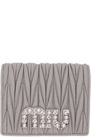 Miu Miu - Grey Quilted Crystal Logo Wallet