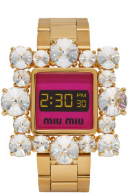 Miu Miu - Gold & Pink Crystal Watch Bracelet