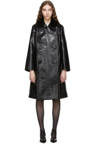 Miu Miu - Black Croc Leather Double-Breasted Trench Coat