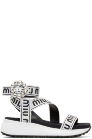 Miu Miu - White & Black Crystal Buckle Sandals