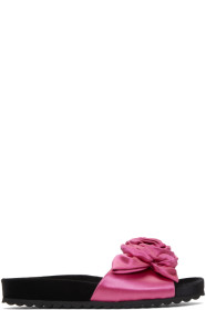 Miu Miu - Black & PInk Satin & Velvet Rose Sandals