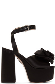 Miu Miu - Black Satin Rose Sandals