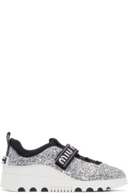 Miu Miu - Silver & White Glitter Run Sneakers