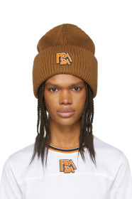 Prada - Brown Ribbed Logo Beanie