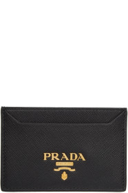 Prada - 黑色十字纹理皮革徽标卡包