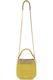 Prada - Sac en peau de lézard clouté jaune Small Magrit