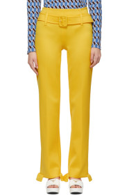 Prada - Yellow Ruffled Belted Trousers