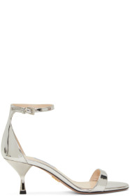 Prada - Sandales en cuir métallisé à brides argentées