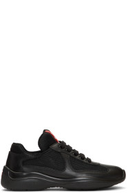 Prada - Baskets lacées en cuir et filet noires