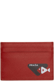 Prada - 红色小鱼图案十字纹理皮革卡包