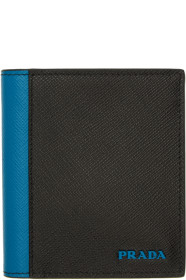 Prada - Portefeuille en cuir saffiano noir et bleu Active