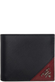 Prada - Portefeuille en cuir saffiano à logo noir et rouge