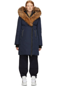 Mackage - Parka en duvet et fourrure bleu marine Classic Kay