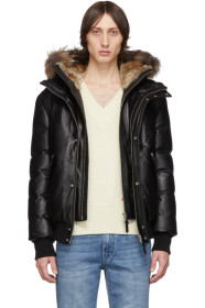 Mackage - Blouson aviateur en duvet et cuir noir