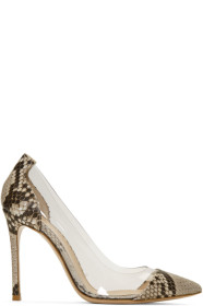 Gianvito Rossi - Black & White Python Plexi Heels