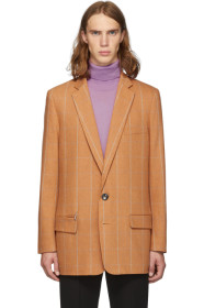 Tibi - SSENSE Exclusive Orange Check Wool Long Blazer