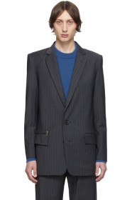 Tibi - SSENSE Exclusive Grey Wool Pinstripe Long Blazer