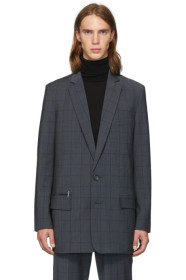 Tibi - SSENSE Exclusive Grey Wool Windowpane Check Long Blazer
