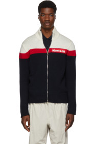 Moncler - Off-White & Navy Maglione Tricot Zip Sweater