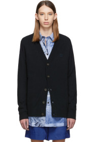 Acne Studios - Cardigan en laine à manches raglan noir Neve Face