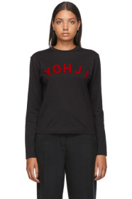 Y-3 - 黑色 & 红色“Yohji” Letters 长袖 T 恤