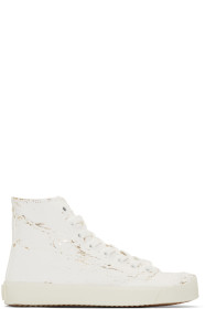 Maison Margiela - Baskets montantes blanches et dorées Tabi
