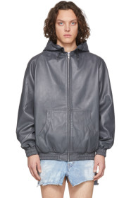 Random Identities - Grey Leather Hoodie Jacket