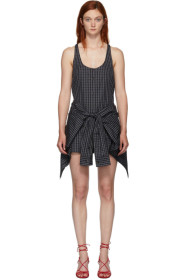 Alexander Wang - Black & Grey Poplin Tie Waist Bodysuit
